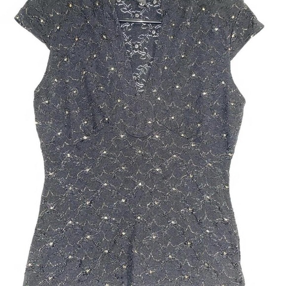 y2k BCX black mesh lace top, fitted metallic gold sz large retro vintage dressy - Picture 7 of 8